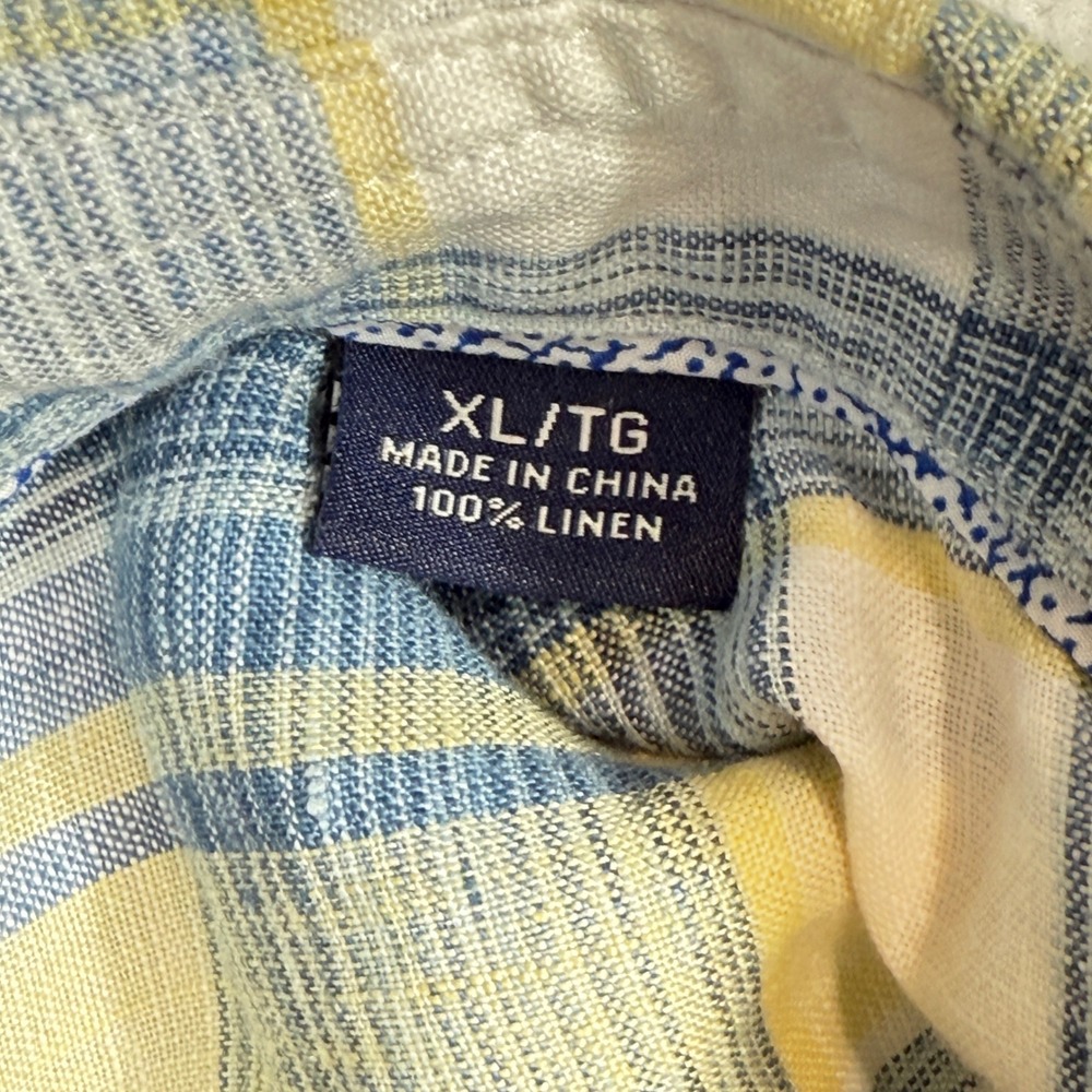 Tommy Bahama XL Linen Plaid Short Sleeve Button Up Shirt Casual Mens Blue Yellow - Picture 5 of 7